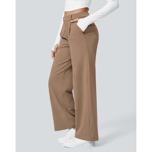 Halara High Waisted Plicated Side Pocket Straight Leg Work Pants Sz Small Beige